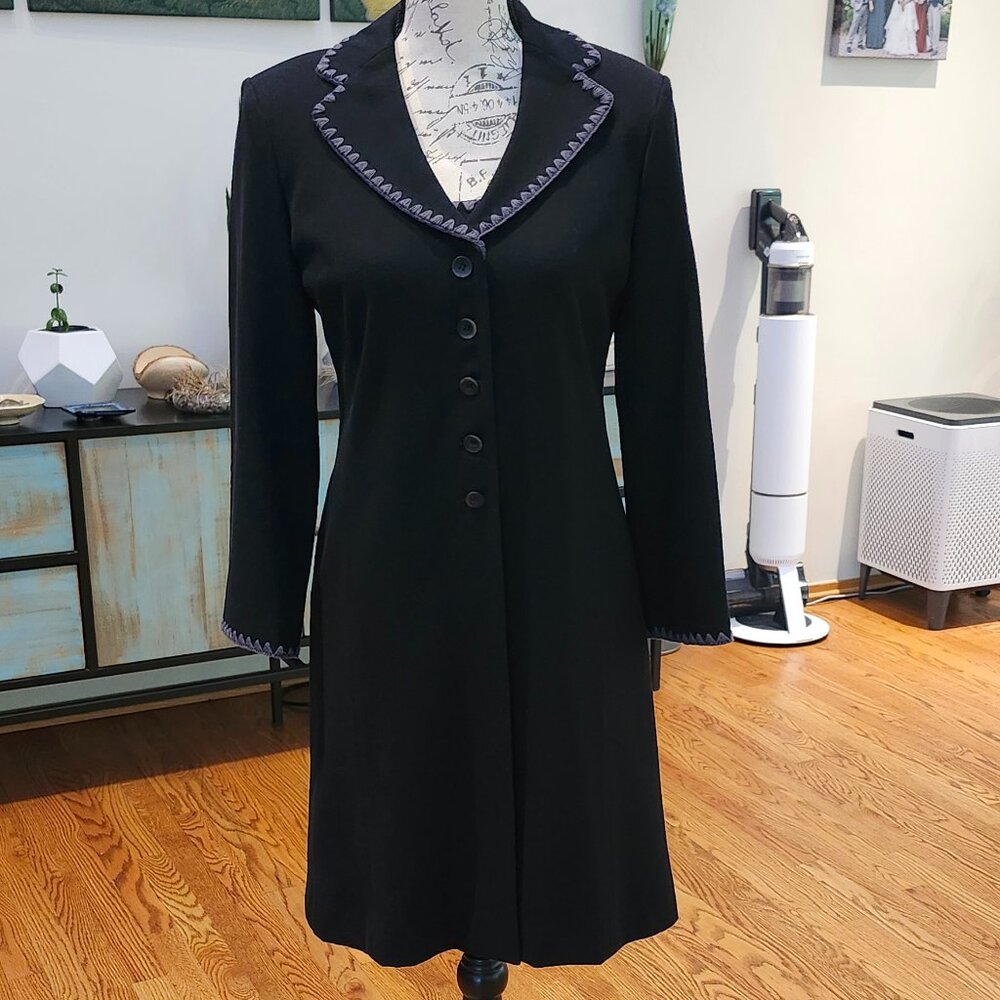 NANETTE LEPORE Duster Dress Suit Black with Gray Crochet Trim